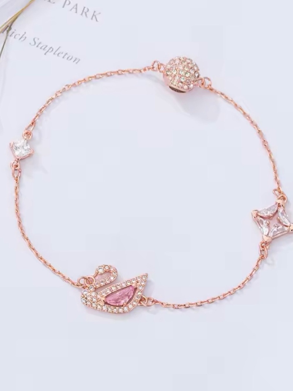 Rose Gold Swan Bracelet with Pink Crystal Accent - Women Jewelry